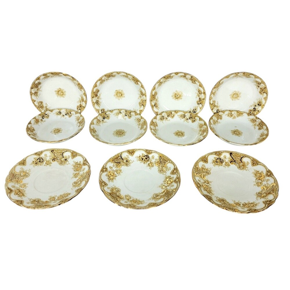 Antique 1895-1900 Upper Hanley "Victoria" Gold Gilded 8 Berry Plates 3 Saucers